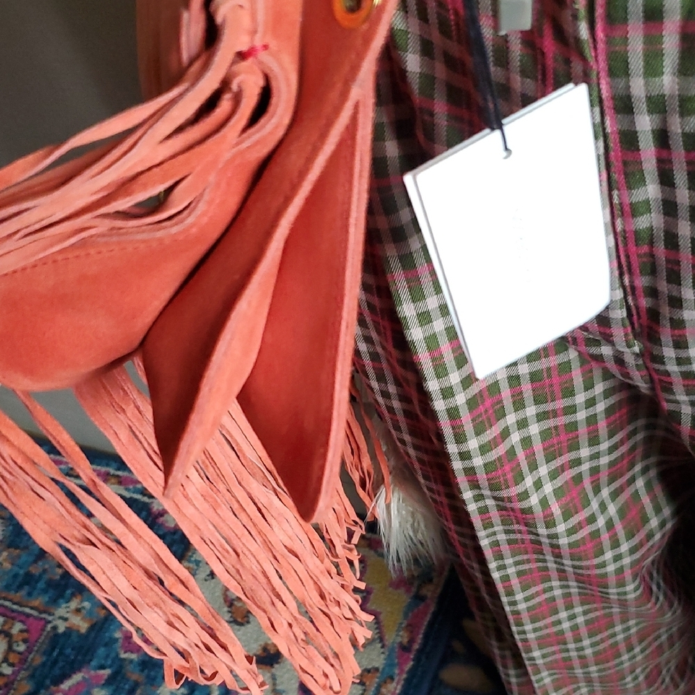 NWT J.W. Anderson Orange Suede Pierce Bag w/Fringe - Picture 12 of 15